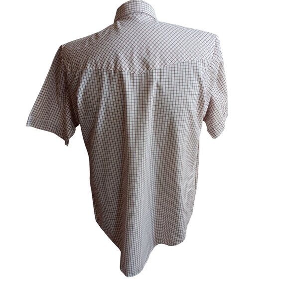 Vintage Rockabilly Western Shirt Large Mens Cowboy 1980's White Brown Checker - Picture 5 of 6